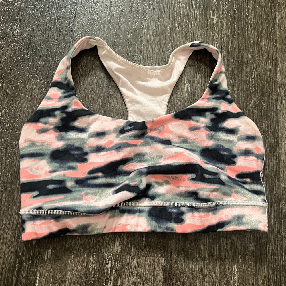 Lululemon Workout Bra Size 6 Pink Gray Black Camo Athleisure Top
